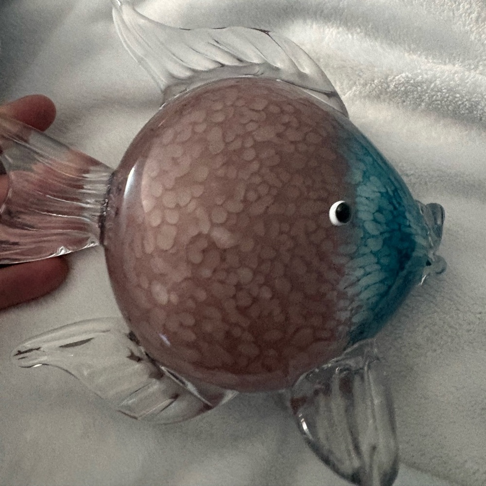 Murano Brown and Blue Glass Fish Sculpture